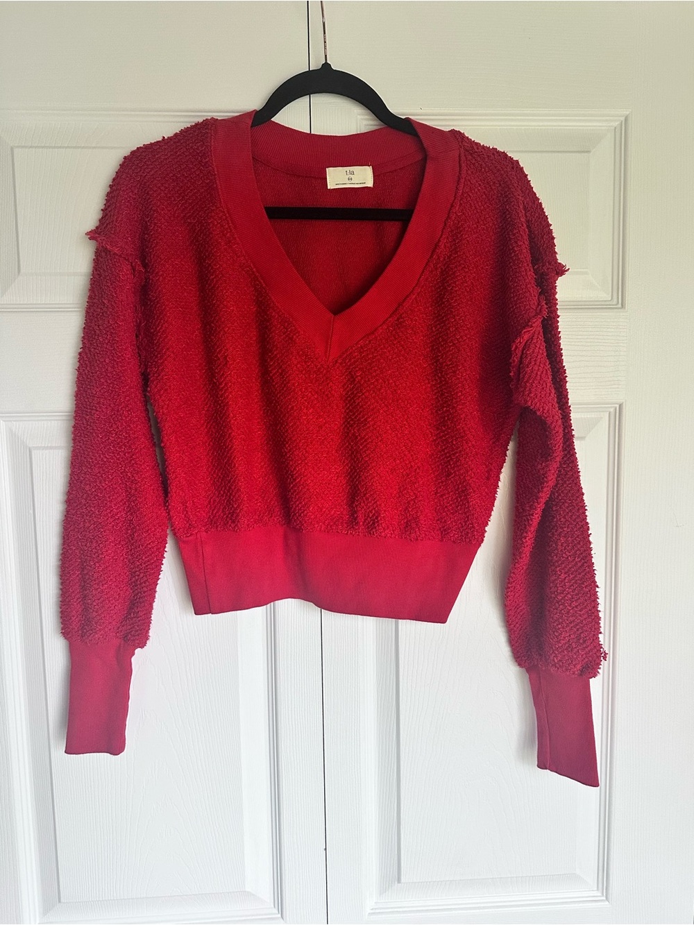 XXS Red V-Neck Textured Women's Sweater - T-la
